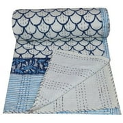 Hand Block Print Indian Kantha Quilt Kantha Bedspread Kantha Blanket Cotton Throw Handmade Quilt Single Size Quilt Bedding