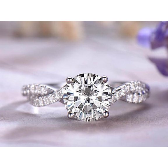 Infinity style 1.25 Carat Round cut Moissanite and Diamond Ring in White Gold