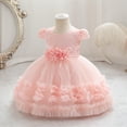 thumbnail image 4 of Girl's 3D Flower Waist Tulle Dress, Baby Toddler Flower Girl Wedding Dress with Bowknot, Shiny Butterfly Pageant Formal Dress for Birthday Christmas Party, 6M-5Y Light Pink 80, 4 of 7