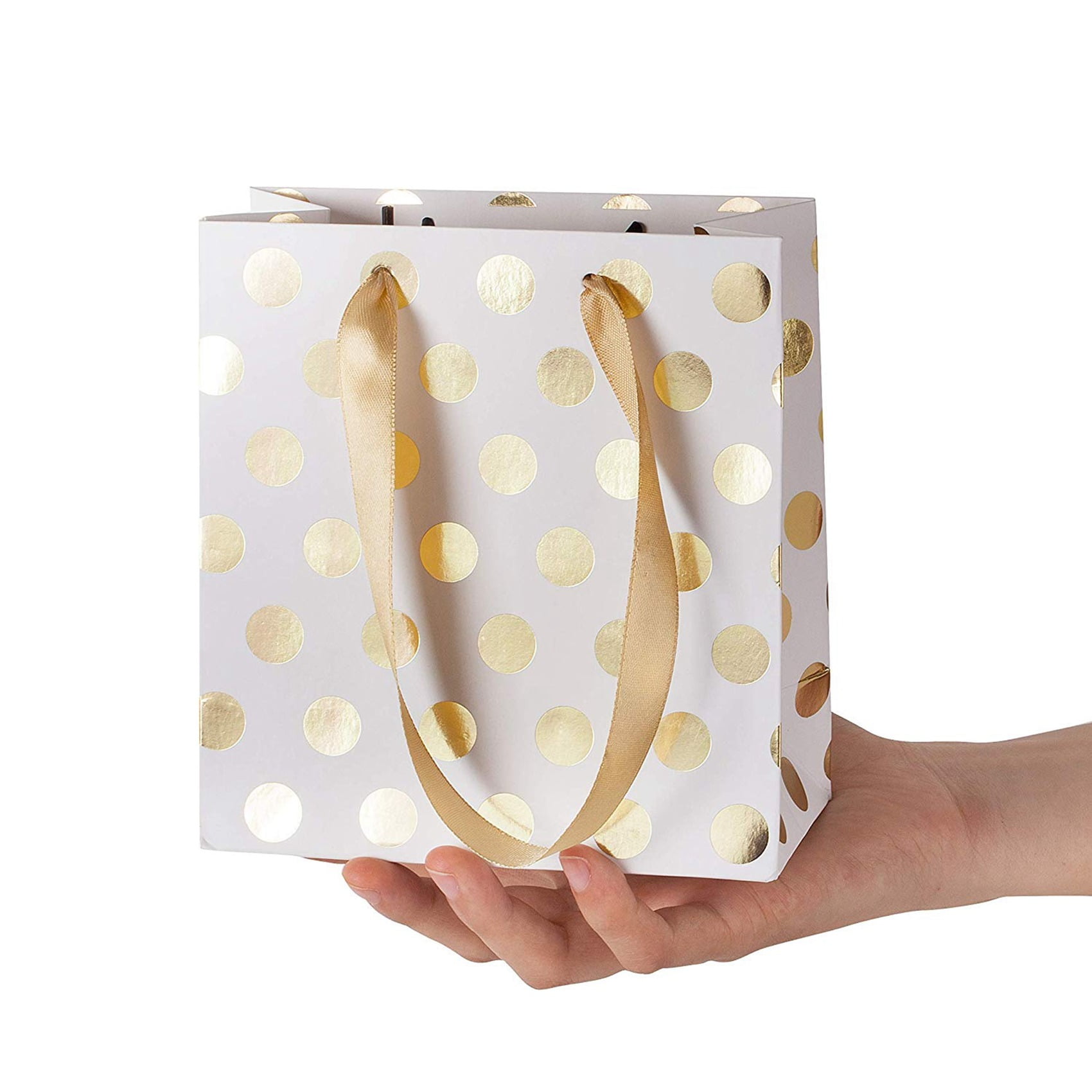 Small Gift Bags with Ribbon Handles Gold Mini Gift Bag Metallic Dots 16 Pack Bulk Walmart