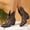 Brown, variant on Womens Ankle Western Boots Round Toe Stacked Block Heel Crinkled Faux Leather Pull Tab V-Cut Shaft Retro Cowgirl Casual Boots Black Size 9