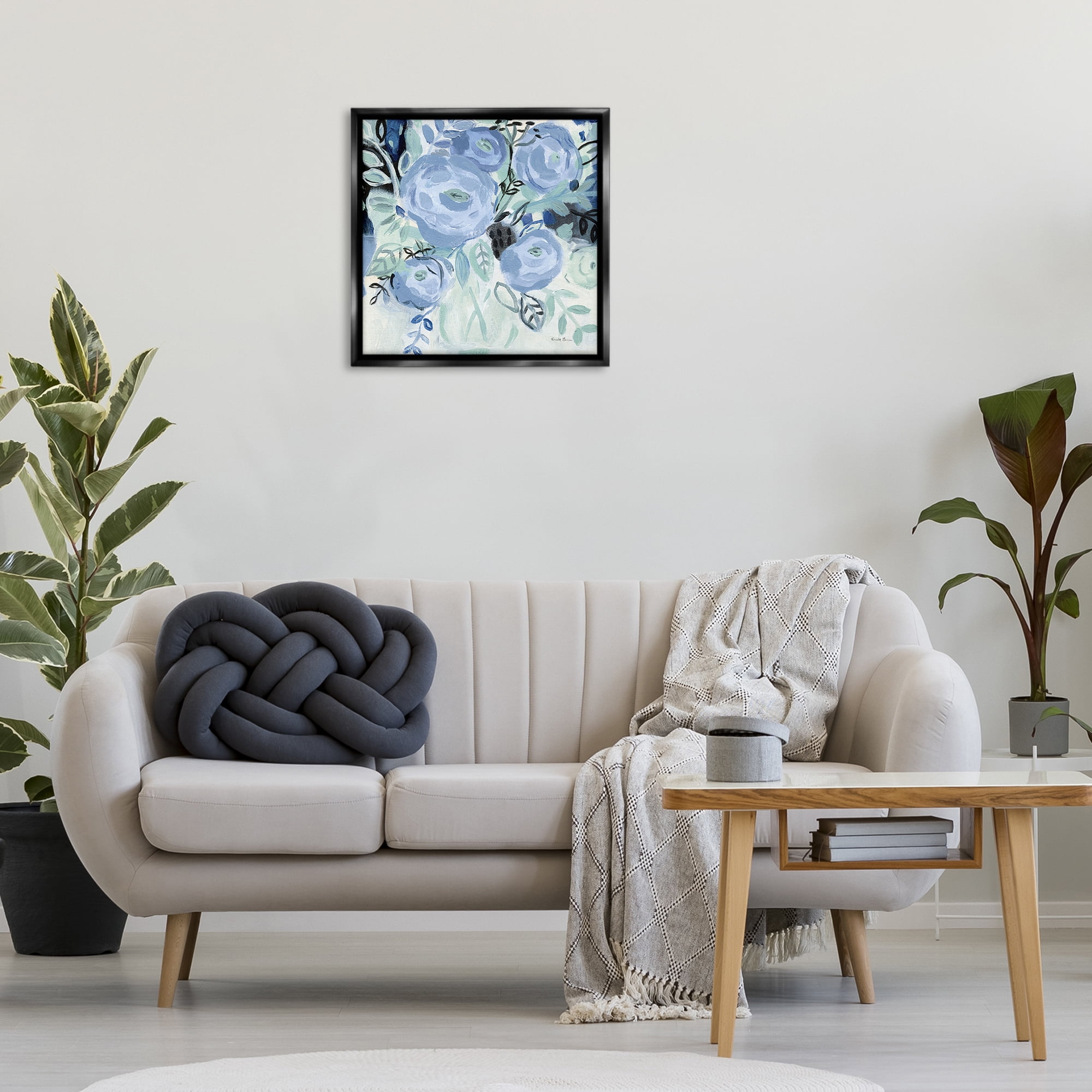 Stupell Industries Blue Coastal Blooms Botanical & Floral Painting Black Floater Framed Art Print Wall Art, 25 x 25