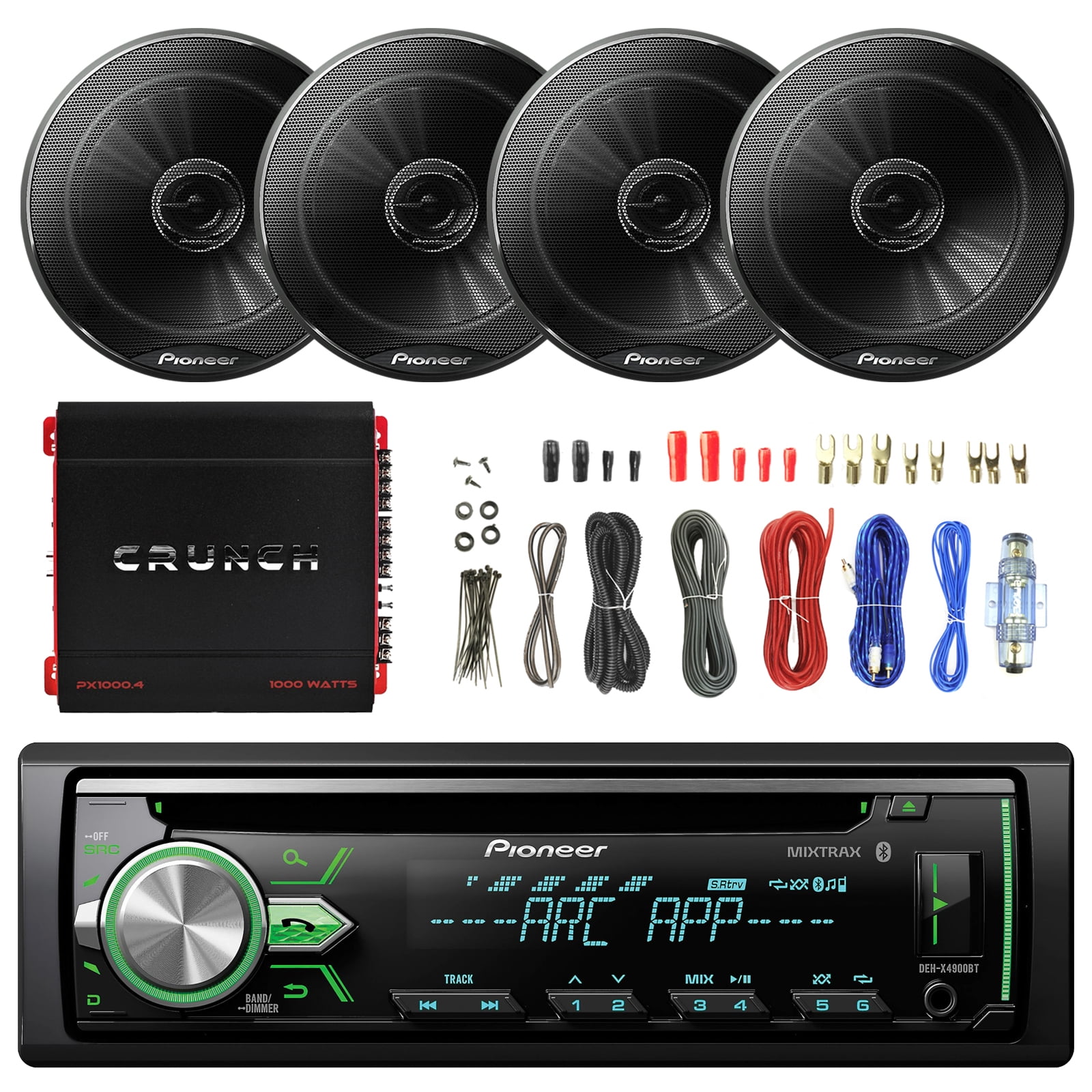 Pioneer DEHX4900BT Vehicle CD Player Receiver, Crunch PX1000.4 4