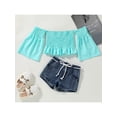 thumbnail image 2 of Qiylii Girl’s Clothes Set Off Shoulder Long Sleeve Top+Bandage Denim Shorts, 2 of 9