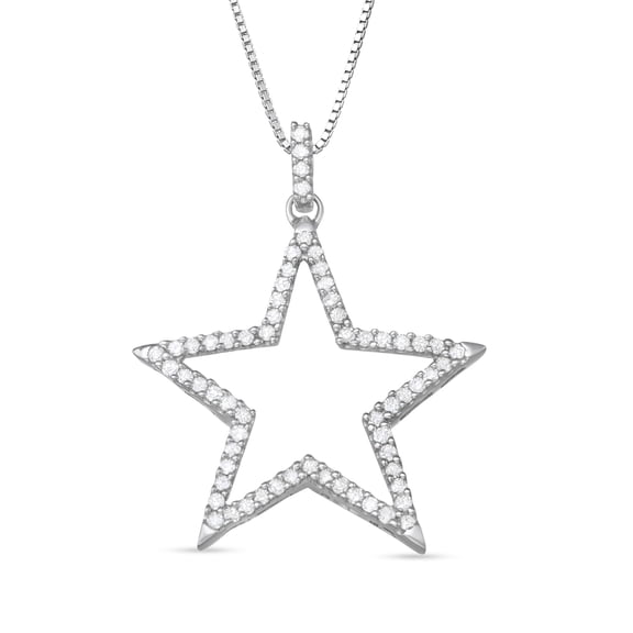 925 Sterling Silver Star Pendant for Women with Natural Diamond Accents, White gold Plated , H-I Color I1-I2 Clarity