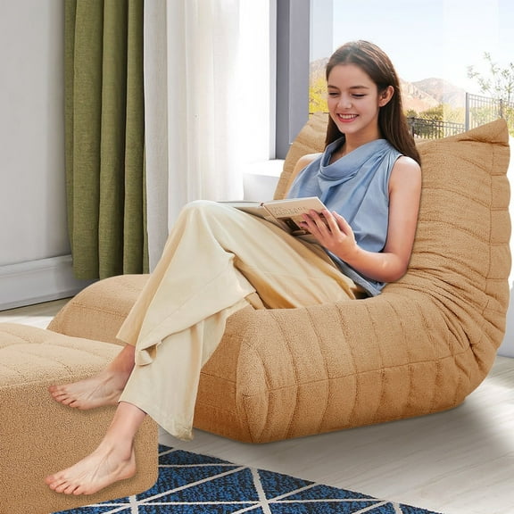 BMMB Camel Giant Bean Bag Chair for Adults ,Bean Bag Sofa with Memory Foam Filled, No Assembly Lazy Sofa Chair with Ottoman