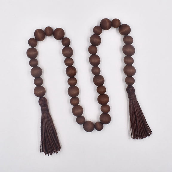 Moluckfu 1Pack Farmhouse Beads Garland Wooden Beaded Garland 82x2.5in Coffee Color Tassel Pendant Home Decor