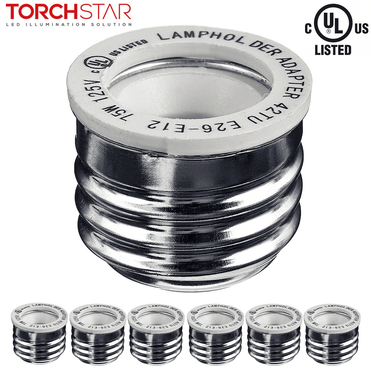 TORCHSTAR E26/E27 to E12 Adapter, Standard Screw Base to Candelabra Base Socket Reducer Adapter Converter, 125V Max 75W, Heat-Resistant, Anti-Burning, No Fire Hazard, Pack of 6