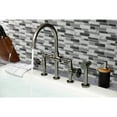 thumbnail image 4 of Kingston Brass KS2334CG Fuller Two-Handle 4-Hole Deck Mount Industrial Style Bridge Kitchen Faucet with Brass Side Sprayer in Black Stainless, 4 of 7