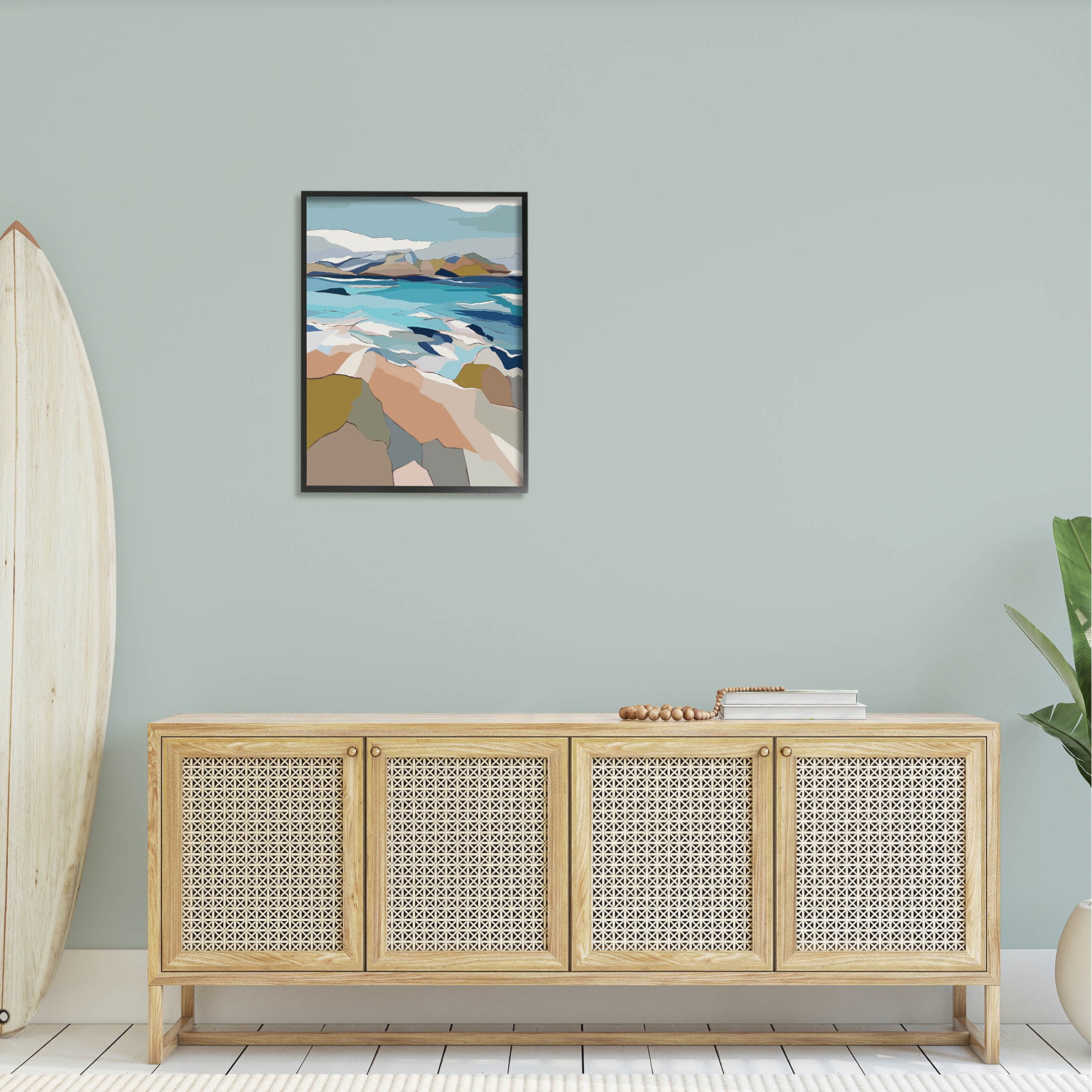 Stupell Industries Rocky Ocean Shore Beach Landscape Graphic Art Black Framed Art Print Wall Art, Design by Nikita Jariwala