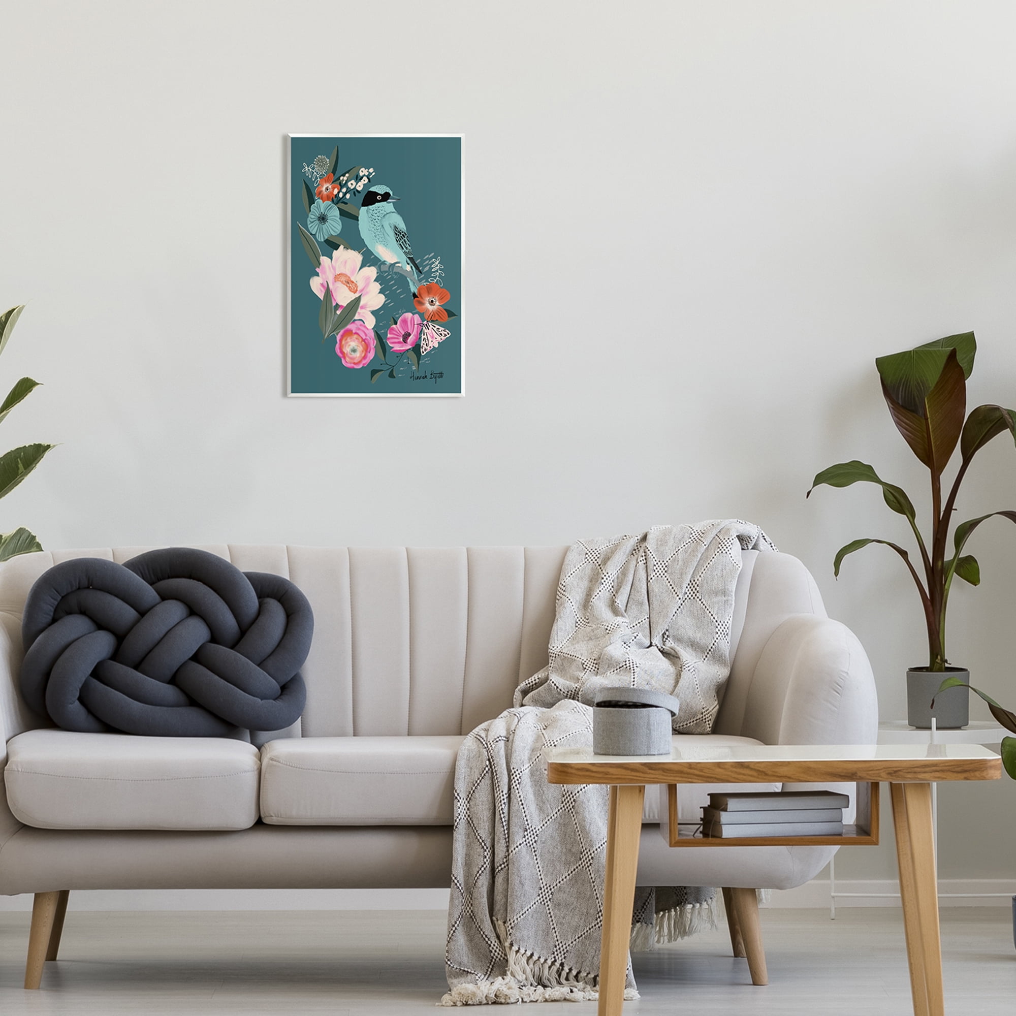 Stupell Industries Blue Bird & Flowers Animals & Insects Painting Unframed Art Print Wall Art, 13 x 19