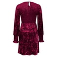 thumbnail image 3 of MeetoTime Women's Velvet Dress Knee Length Long Lantern Sleeve Crew Neck Dress Smocked A-Line Ruffle Dress, 3 of 6