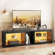 Bestier TV Stand for TVs up to 70 with LED Light, Entertainment Center for PS5 with Shelves, Black Marble