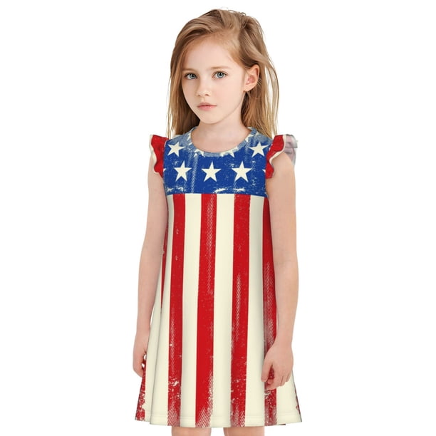 Fotbe America Flags2 Vestido de Dormir para Niñas de 3 a 10 Años, Mangas Cortas, Estilo Princesa, Pijama Camisón con Mangas Voladas-X-Large