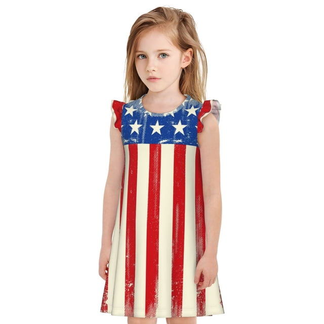 Balery America Flags2 Camisón de princesa para niñas, pijama de algodón con mangas abullonadas, suave y bonito.-X-Large