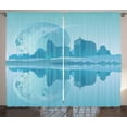 thumbnail image 1 of Blue Curtains 2 Panels Set, Abstract Modern Cityscape Futuristic Composition of Earth Globe Building Urban, Window Drapes for Living Room Bedroom, 108W X 90L Inches, Pale Blue Teal, by Ambesonne, 1 of 3