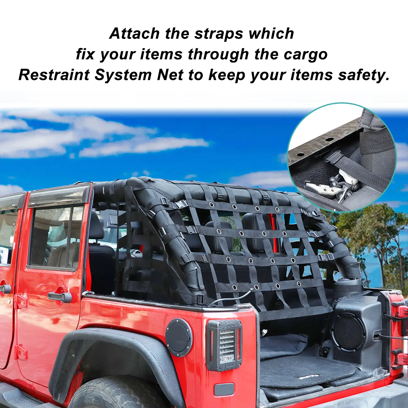 Mesh Cargo Net Storage Restraint System Accessory Compatible With For 2007-2018 Jeep Wrangler JK 4 Door(4PCS)