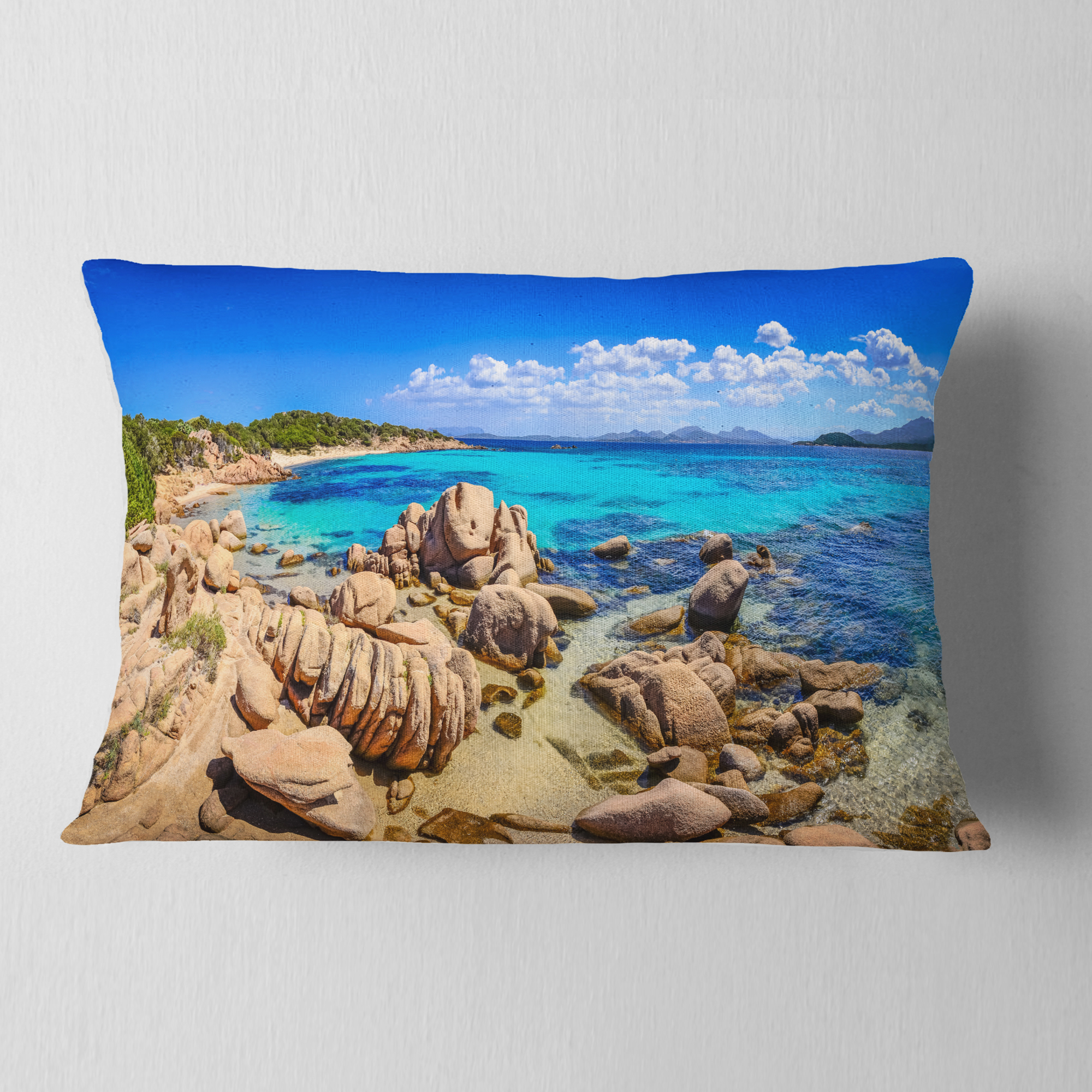 Designart Coastline Panorama - Beach Photography Throw Pillow - 12x20