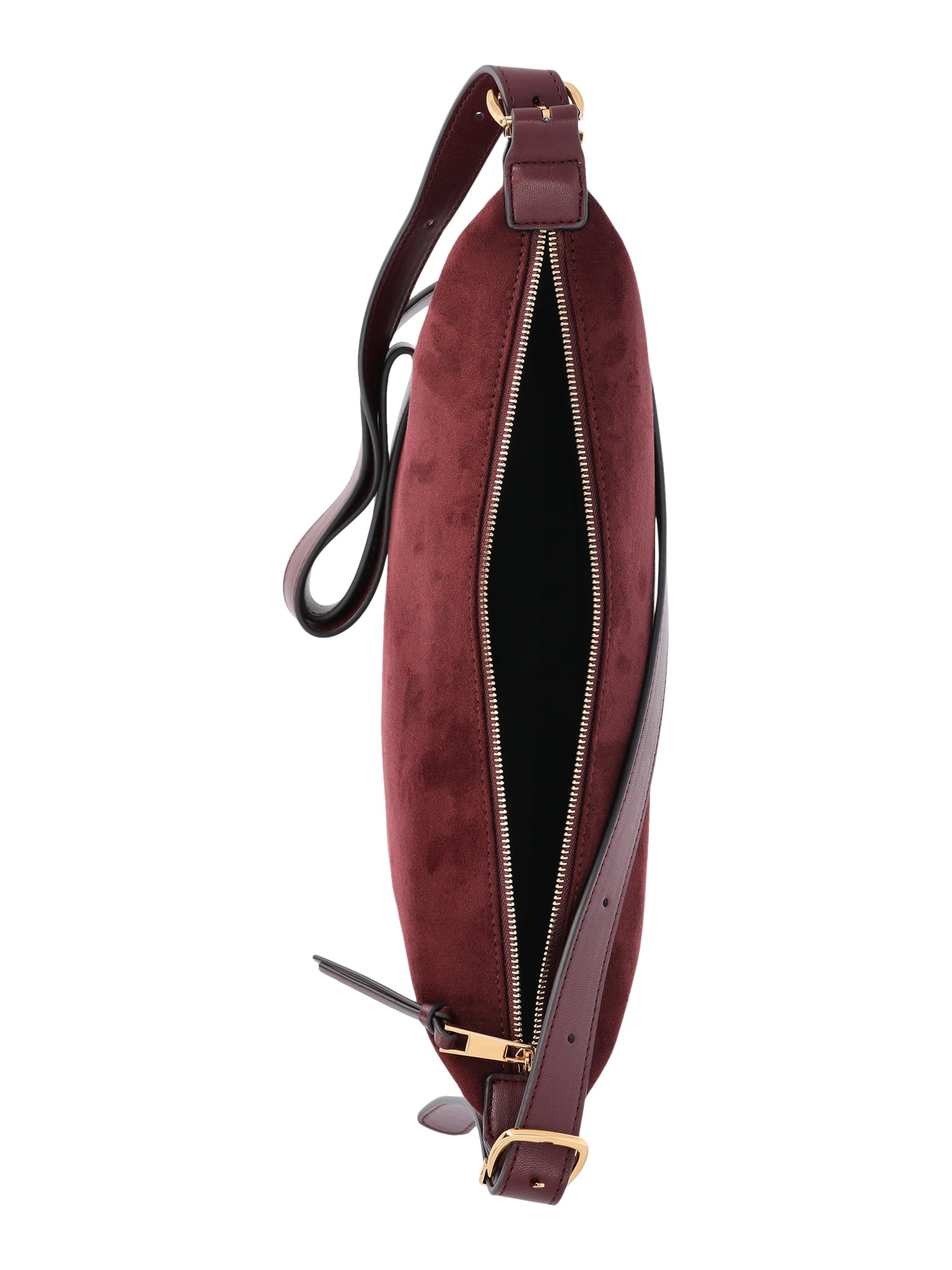 Time and Tru Women's Faux Suede Sling Crossbody Bag, Burgundy