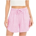 thumbnail image 3 of QATAINLAV Laides Boxer Shorts Summer Gingham Striped Drawstring Shorts Cute Plaid Lounge Pajamas Bottoms with Pockets Pink M, 3 of 8
