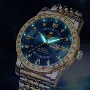 Men's Luxury Watch 42mm Quartz Blue DialDiamond Bezel Two-Tone Stainless SteelLuminous Date Day Business DressWristwatch for Men
