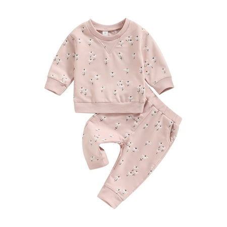 

Arvbitana Baby Girls Sportswear Outfit Floral Print Round Neck Long Sleeve Pullover + Stretch Pants Autumn Casual Activewear Suit 2Pcs 0-18M