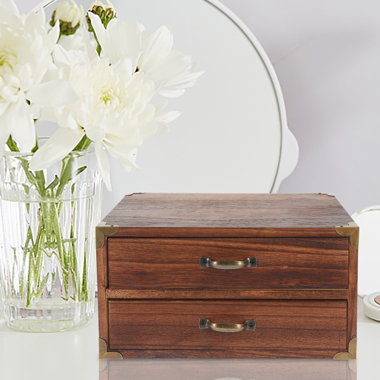 Desk Organizer with Drawers Wooden Storage Box Desktop Storage Home Storage Drawer Box (Two Drawers)