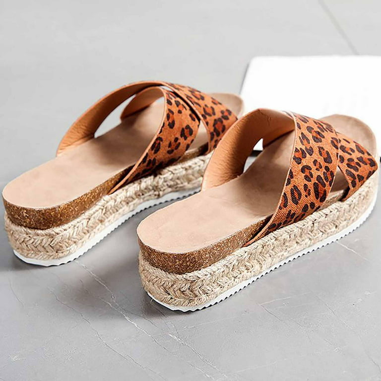 sckarle Women's espadrille Wedge Sandal Leopard Print Sandals Espadrilles Hemp Rope Woven Thick-soled Casual Criss Cross Band Slippers for Festivals Everyday Leisure - Walmart.com