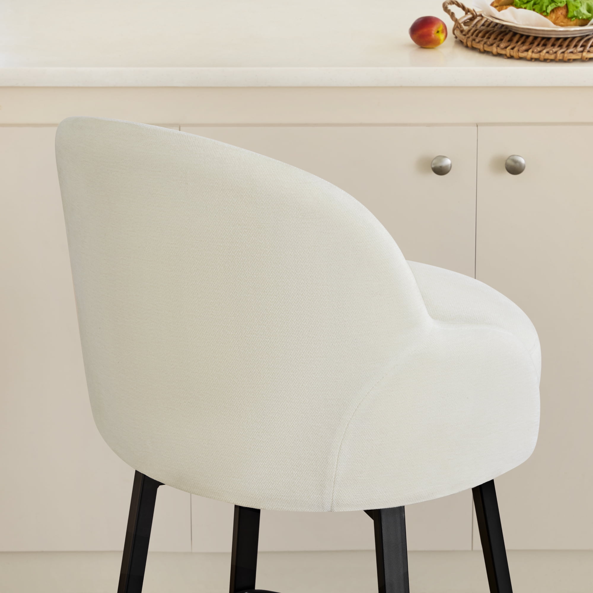 Spruce & Spring Counter Height Swivel Bar Stool with Upholstered Seat and Footrest Set of 2, Ivory