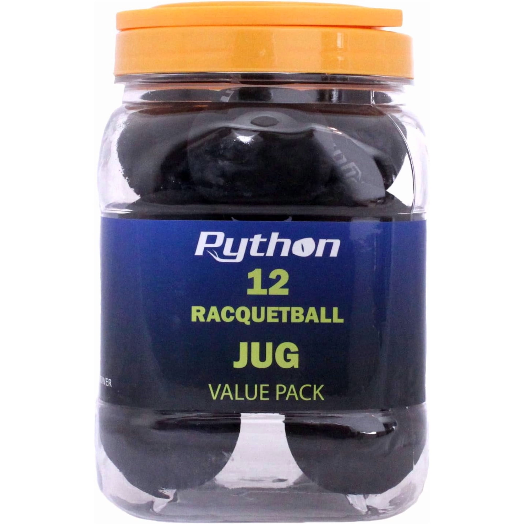 Python Black Racquetballs (Value Pack - 12 Ball Jug/Long Rally Ball!) | Durable black racquetballs deliver controlled speed, reliable bounce, and extended rallies for players of all skill levels