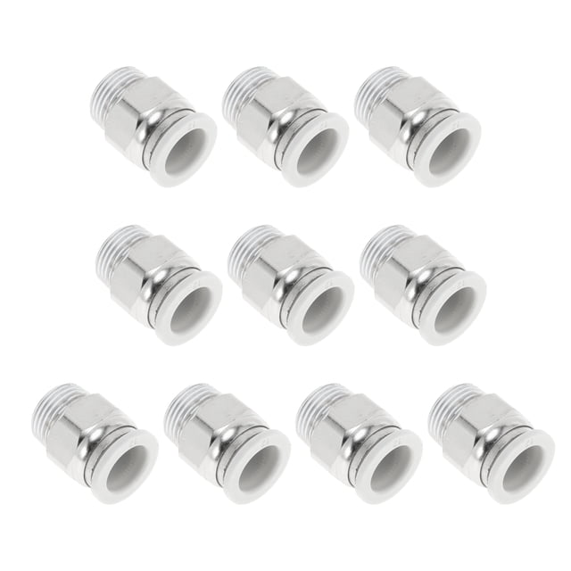 Conectores de aire de 1/2" rosca macho, 10 piezas, tono blanco y plateado, para manguera de aire, plástico y metal, Unique Bargains