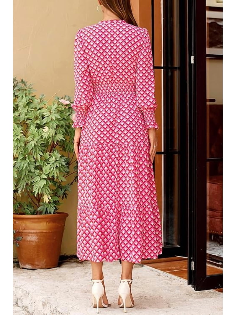 Prettygarden Women's Floral Maxi Dress Spring Long Sleeve V Neck Casual A Line Long Flowy Boho Party Dresses, Size: Medium, Pink Prettygarden Women's Floral Maxi Dress Spring Long Sleeve V Neck Casual A Line Long Flowy Boho Party Dresses, Size: Medium, Pink
