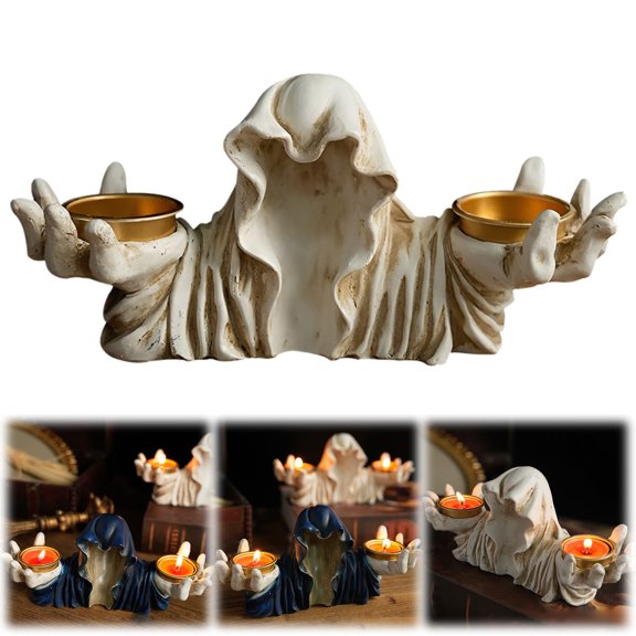 Halloween Gothic Grim Reaper Candle Holder - Resin Desktop Decor for Indoor Home, Spooky Gift for Halloween & Housewarming
