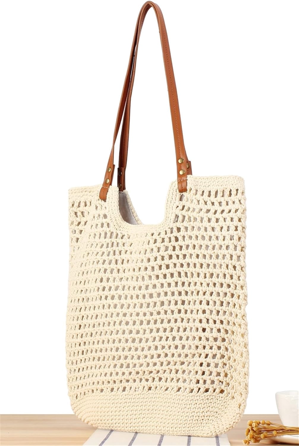 Zhengup Beach Tote Bag Women Summer Purse Crochet Handbag Cotton Knit Woven Shoulder Bag Soft Handmade Mesh Boho Travel Vacation