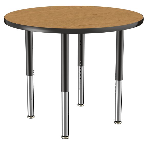 ECR4Kids 36in Round Everyday T-Mold Adjustable Activity Table Oak/Black/Black - Super Leg