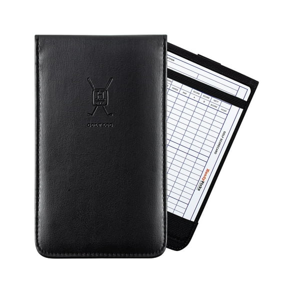 Golf Scorecard Holder, Leather Yardage Book Cover, Scorecards and Pencil Included, Black