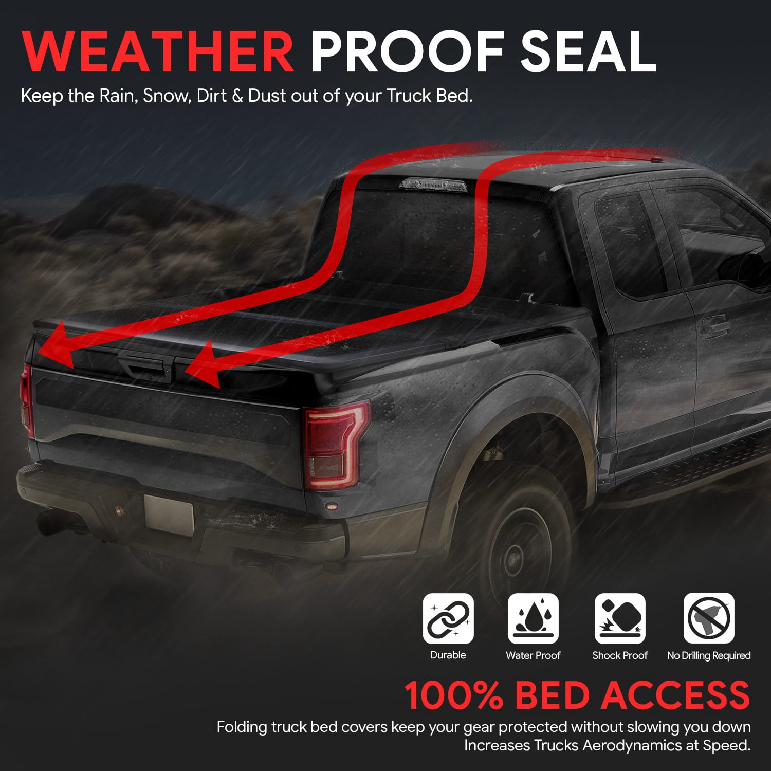 DNA Motoring for 2015-2024 Silverado Sierra 1500 5.8' Low Profile Hard Tri-Fold Tonneau Cover