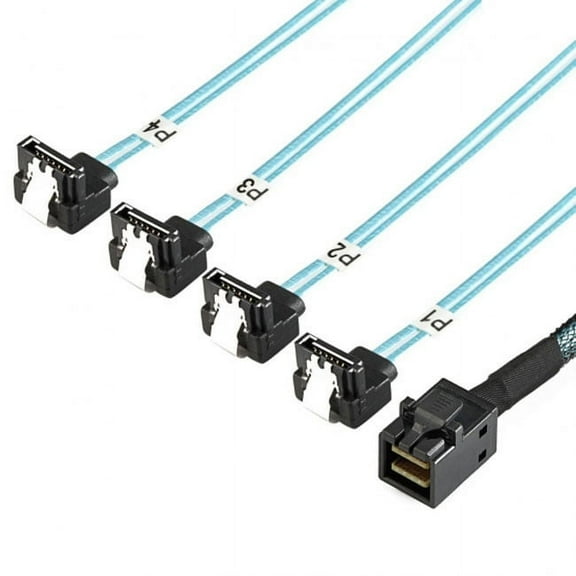 FVH Internal Mini SAS SFF-8643 Host to Angled 4 SATA Target Hard Disk 6Gbps Data Server Raid Cable 1m