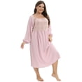 thumbnail image 3 of Baywell Long Nightgown Women's Square Neck Long Sleeve Sleepwear Full Length Night Dress Soft Comfy Loungewear Pink XL-4XL, 3 of 5