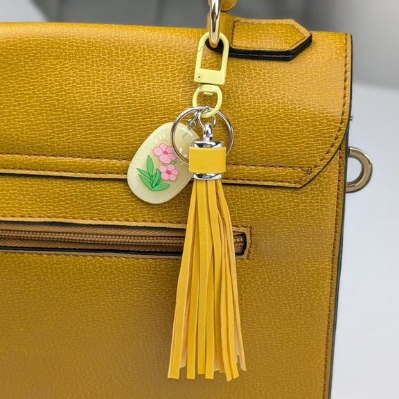 Goosavvy Faux Leather Tassel Keychain with Resin Tulip Charm, Yellow