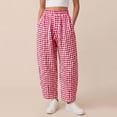 thumbnail image 6 of Womens Plaid Barrel Pants Summer 2026 Casual Loose Wide Leg Gingham Trousers Spring Fashion Beach Bottoms S, 6 of 6