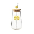 thumbnail image 2 of FastXmas 450ml Glass Water Cup With Cup Lid And Glass Straw Butterflys Decoration Beverage Cup Coffee Cup Cold Drink Cup Outdoor Or Home Office Drinking Cup, 2 of 6