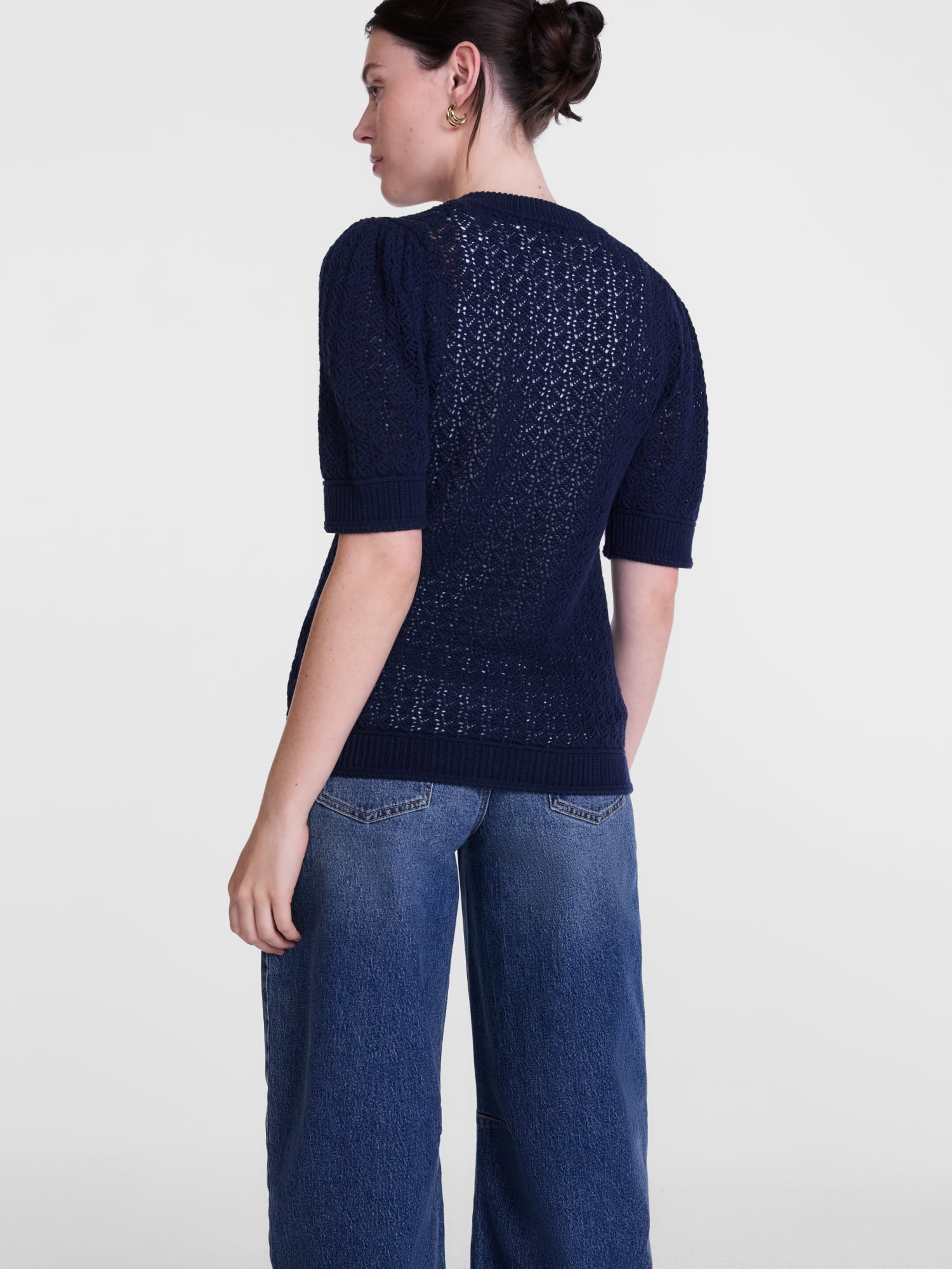 Scenario Women's and Women's Plus Crewneck Cardigan with Short Sleeves, Lightweight, Sizes XS-4X