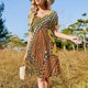 thumbnail image 3 of Vestido de manga corta con diseño de tatuaje floral polinesio amarillo naranja ropa de mujer vestidos de novia para mujer vestidos largos para mujer, 3 of 7