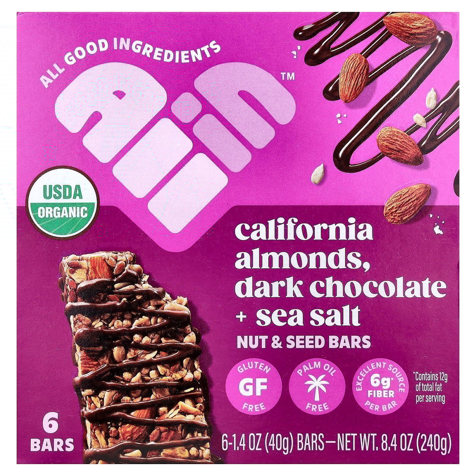 All In Nut & Seed Bars, California Almonds, Dark Chocolate + Sea Salt, 6 Bars, 1.4 oz (40 g) Each