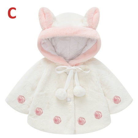 

Leutsin Toddler Girls Solid Color Plush Cute Rabbit Ears Winter Hoodie Thick Coat Cloak