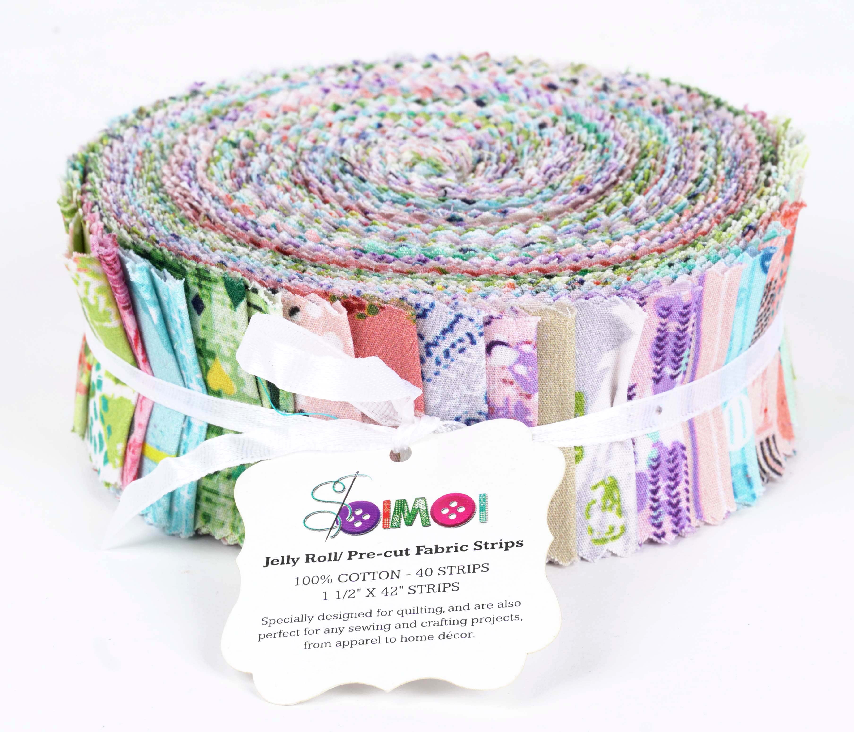 Soimoi 40Pcs Geometric & Texture Print Precut Fabrics Strips Roll Up 1.5x42inches Cotton Jelly Rolls For Quilting - Multicolor
