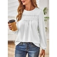thumbnail image 3 of Corabera Womens Fall Tops Crewneck Long Sleeve Shirts Casual White Blouses for Women Flowy Lace Hem Boho Clothing Trendy M, 3 of 7