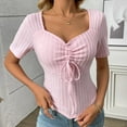 thumbnail image 6 of AherBiu Going out Tops for Women Drawstring Square Neck Low Cut Short Sleeve Ribble Knitted Slim Fitted Cute Shirts, 6 of 8