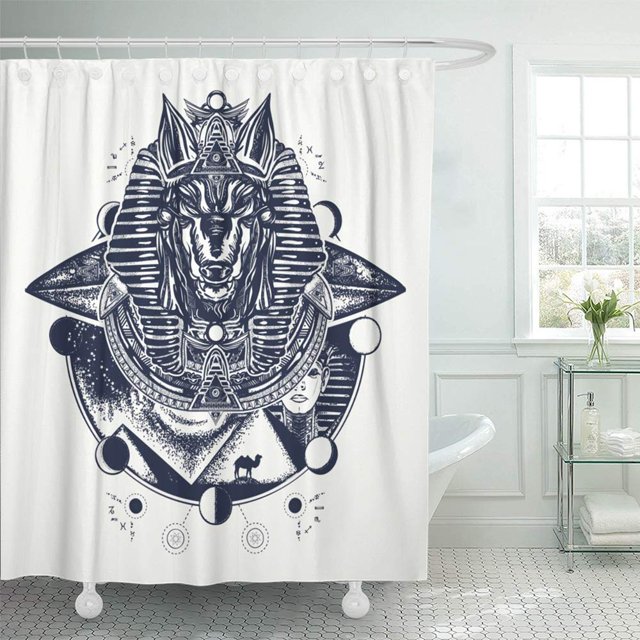 Juego de cortinas de ducha ABPHQTO Anubis dorada del faraón Egipto 165x180 cm impermeables